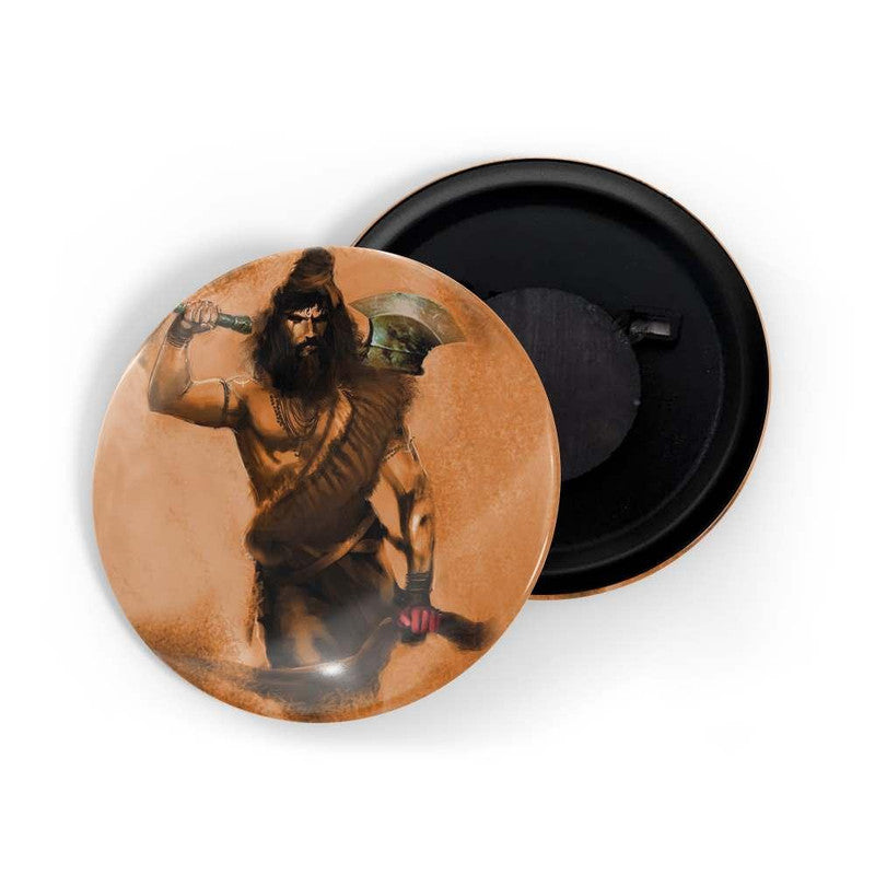 dhcrafts Round Fridge Magnet Orange color Parashurama D1 Glossy Finish Design Pack of 1 (58 mm)